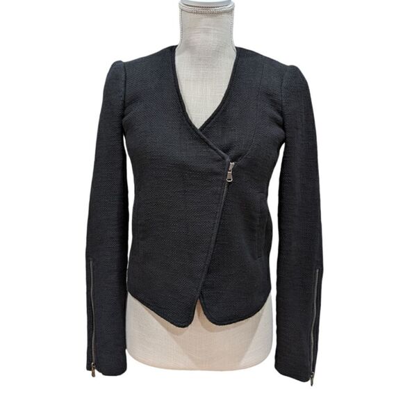 Tibi New York Women's Black Textured Zip Up Blazer Jacket Size 2 - Picture 1 of 10